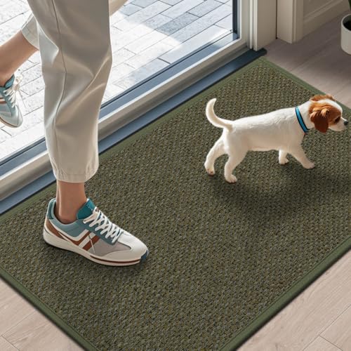 Door Mat Indoor Entrance, Indoor Door Mat, 17"x29.5", Olive Green | Non Slip Rubber Backing, Washable, Absorbent, Low-Profile, Entryway Entry Resist Dirt, Inside Door Mats - color: Olive Green, size: 1'5" X 2'5" (Rectangular)