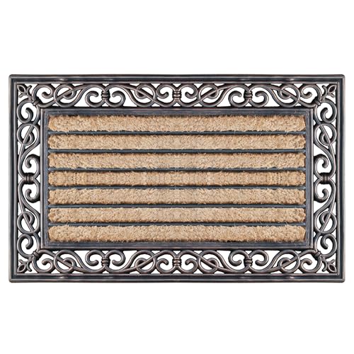 Natural Coir and Rubber Large Door Mat, 18" x 30", Thick Durable Doormats for Door Entrance,Heavy Duty, Thin Profile Door Mat, Easy to Clean,Long Lasting Front Door Entry Doormat, Striped Coir Bronze - color: Striped Coir Bronze