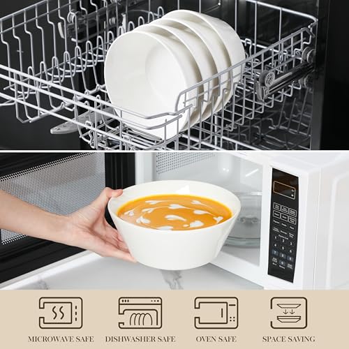 MALACASA 60 OZ Large Salad Soup Bowls Set of 4, White Ceramic Bowls | Deep Bowls for Kitchen, Family Salad, Ramen, Pasta, Pho, Fruit, Microwave & Dishwasher Safe Gift Set, Series REGULAR - size: 60oz(4pcs)