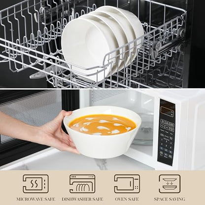 MALACASA 60 OZ Large Salad Soup Bowls Set of 4, White Ceramic Bowls | Deep Bowls for Kitchen, Family Salad, Ramen, Pasta, Pho, Fruit, Microwave & Dishwasher Safe Gift Set, Series REGULAR - size: 60oz(4pcs)