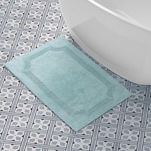 Laura Ashley - Reversible Cotton Bath Mat, Premium Bathroom Décor, Machine Washable Bathroom Rug, Highly Absorbent, 21"x34", Aqua - color: Aqua, size: 1'9" x 2'10" (Rectangular)