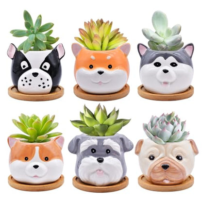 6 Pack Cute Dog Succulent Pots with Drainage – Ceramic Puppy Planters for Small Plants & Cactus, Animal Shaped Mini Flower Pots, Desk & Home Décor, Gift for Dog Lovers, Office, Balcony, Garden - style: Dog