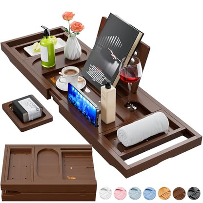 Bathtub Trays for Tub,Bath Tray, Foldable Bathtub Caddy,Brown - color: Brown