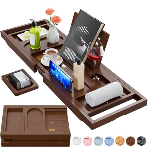 Bathtub Trays for Tub,Bath Tray, Foldable Bathtub Caddy,Brown - color: Brown