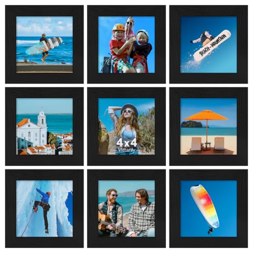 Vittanly 4x4 Picture Frames Set of 9 for Wall or Tabletop Display, Black | Display Pictures 4x4 without Mat, Small Photo Frames, Engineered Wood with Shatter Resistant Plexiglass - color: Black, size: 4x4