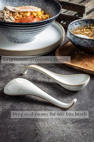 LYEOBOH Asian Soup Spoons, 6.5 inch Ceramic Soup Spoon Set of 6, Dinner Spoons with Deep Hook for Home, Kitchen, Dishwasher & Microwave Safe, Farmhouse Style, Beige - color: Beige
