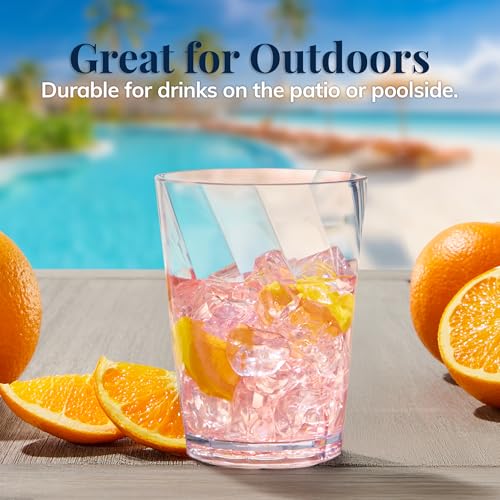 US Acrylic Optix Plastic Reusable Drinking Glasses (Set of 8) 14oz Rocks Cups in Clear | BPA-Free Tumblers, Made in USA | Top-Rack Dishwasher Safe - size: 14 ounces
