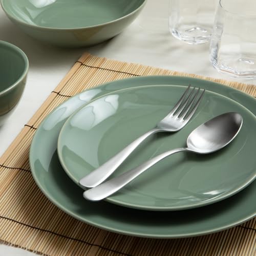 Larder & Vine Stoneware Dinnerware Set, 16 Piece, 4 Place Settings, Made in Portugal, Sage - color: Sage