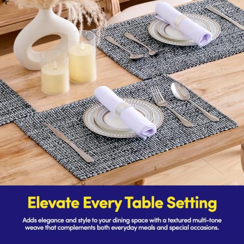 Sweet Home Collection 100% Cotton Placemats for Dining Room Rectangle Two Tone Woven Fabric 13" x 19" Soft Durable Table Mat Set, Set of 6, Black - color: Black, size: Rectangle 13" x 19"