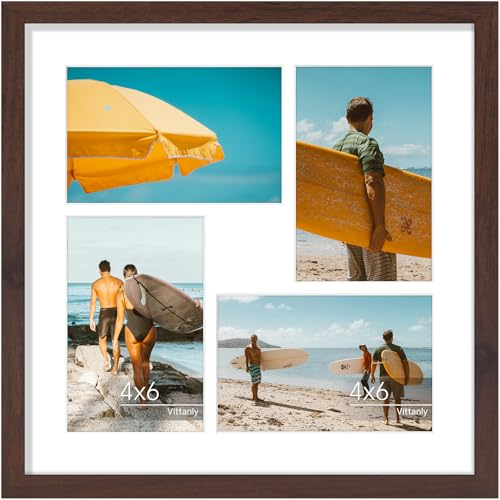 Vittanly 12x12 Collage Picture Frame for Wall Mounting, Brown | Displays 4Pcs 4x6 Pictures with Mat or 1Pc 12x12 without Mat, Square Picture Frame Collage Wall Decor, 1 Pack - color: Brown, size: 12x12