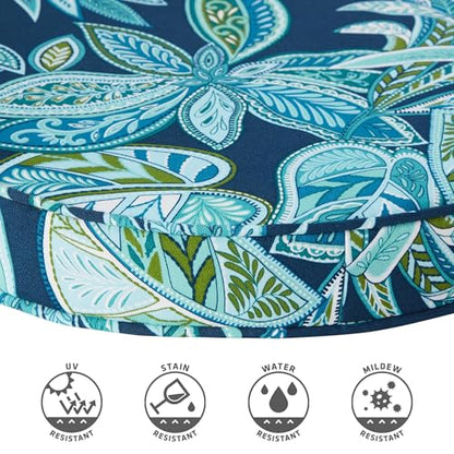 Set of 2 Outdoor 18 inch Round Patio Dining Chair Pads – Comfortable Fiber-Filled Seat Cushions with Ties, Reversible Polyester Fabric, Botanical Crestwood - color: Botanical Crestwood