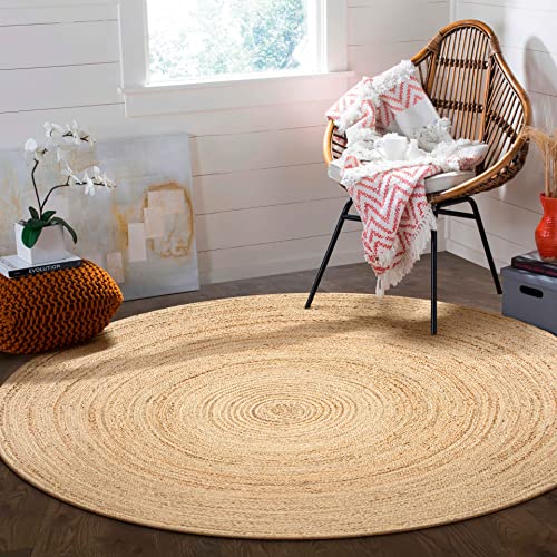 Hausattire Jute Braided Round Rug, Natural, 5 ft | 100% natural jute, hand woven, reversible, boho farmhouse style, entryway/kitchen/living room use - color: Natural, size: 5' (Round)