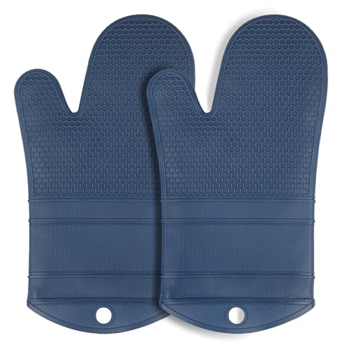 YUTAT Silicone Oven Mitts,Heat Resistant Oven Gloves with Soft Polyester Filling,Perfect for BBQ, Baking and Cooking,Blue,2 Pcs Set - color: Blue-honeycomb Surface, size: 13“L x 7"W-2 Piece