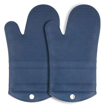 YUTAT Silicone Oven Mitts,Heat Resistant Oven Gloves with Soft Polyester Filling,Perfect for BBQ, Baking and Cooking,Blue,2 Pcs Set - color: Blue-honeycomb Surface, size: 13“L x 7"W-2 Piece