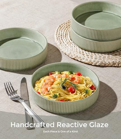 GBhome 7.5 Inch Pasta Bowls Set of 4, Ceramic Salad Bowls, Light Green | Double Reactive Glaze Bowls for Pasta, Noodles & Fruit, Scratch Resistant, Microwave & Dishwasher Safe - color: Light Green, size: Set of 4