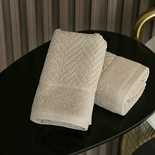YiLUOMO Khaki Hand Towel 100% Cotton Ultra Soft Absorbent Terry Striped Weave Hand Towel Set for Bathroom 13" X 29", 2 Pack - color: Khaki
