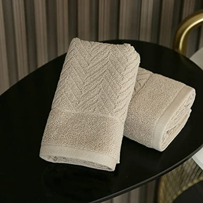 YiLUOMO Khaki Hand Towel 100% Cotton Ultra Soft Absorbent Terry Striped Weave Hand Towel Set for Bathroom 13" X 29", 2 Pack - color: Khaki
