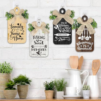 Arquiel 4Pcs Wooden Wall Art Decor Farmhouse Kitchen Rules Wood Hangings Rustic Decor (5.5 x 11 Inches)