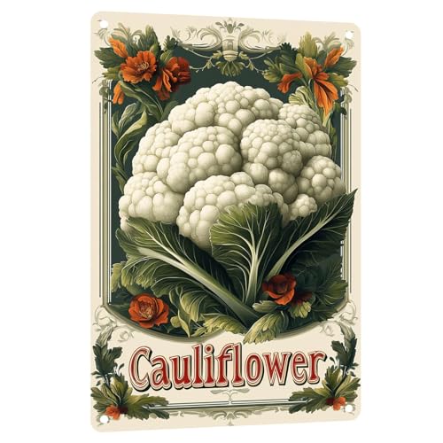 Cauliflower Vegetables Metal Tin Sign Vintage Wall Art for Kitchen Farmhouse Dining Room and Home Pantry Wall Decoration 8x12 Inch - color: Cauliflower Metal Tin Sign, size: 8x12inch(20x30cm)