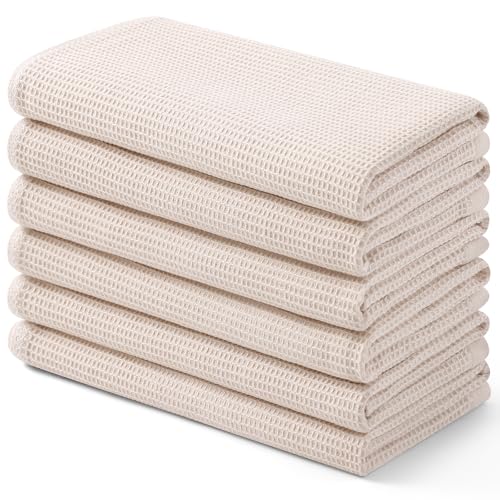 Homaxy 100% Cotton Waffle Weave Kitchen Towels, 6 Pack, Beige | Soft and Absorbent Dish Towels, 16 x 26 Inches Quick Dry Hand Towels - color: Begie, size: 16 x 26 - 6 Pack