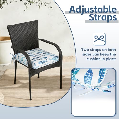 COZYVIDA Outdoor Chair Cushions Set of 4, 20"x20" Square Seat Pads with Tie Straps and YKK Zippers, 35D High-Density Foam, Water-Resistant Fabric,UV-Resistant 1000+ Hrs - color: Print 021