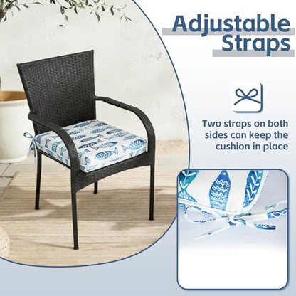 COZYVIDA Outdoor Chair Cushions Set of 4, 20"x20" Square Seat Pads with Tie Straps and YKK Zippers, 35D High-Density Foam, Water-Resistant Fabric,UV-Resistant 1000+ Hrs - color: Print 021
