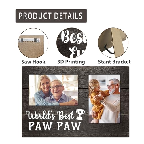 Fathers Day Pawpaw Gifts, Paw Paw Gift for Grandpa 3D Photo Frame Hold 4x6 Inches Two Photos, Best Pawpaw Ever Birthday Gift for Him from Grandkids, Gifts for Pawpaw Who Wants Nothing - color: paw paw
