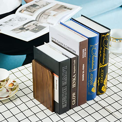 Large Bookend Hold Heavy Books-7x4x5in 2 Pack Non-Skid Wood Bookends Walnut | Heavy-duty wooden bookends Heavy-duty design holds heavy books, Non-skid base keeps books upright on desk/shelf. - color: Walnut-s-2pair