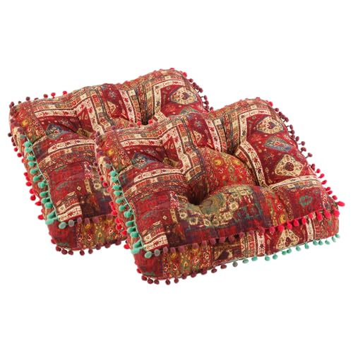 Bohemian Seat Cushion，Indoor & Outdoor 16.5" x 16.5" Seating Cushion for Dinning Chairs, Decorative with Tassels(2Pcs, Red) - color: Red, size: 2Pcs