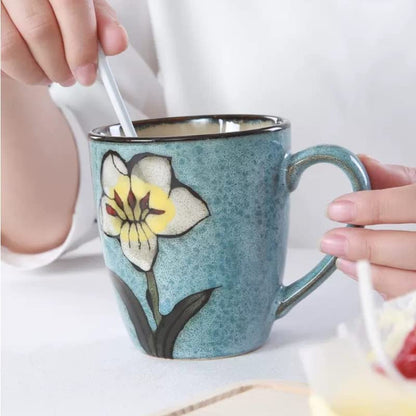 Ceramics 12oz Coffee mugs,Coffee cups,Tea mugs,Kiln Glazing Process,Microwave and Dishwasher Safe, Perfect For Tea, Espresso, Latte - Porcelain Mugs for Kitchen or Cafe (Red+Blue+Green+Pink)