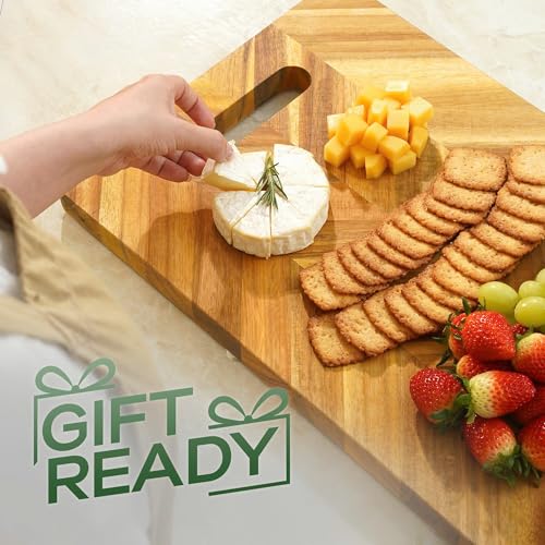 Howizz Solid Acacia Wood 36"x12" Extra Large Charcuterie Board with Handles, Grazing Board Serving Board Herringbone Chevron Serving Tray for Bread, Meat, Appetizers, Kitchen Cutting Board - color: Premium Herringbone, size: 36"L x 12"W