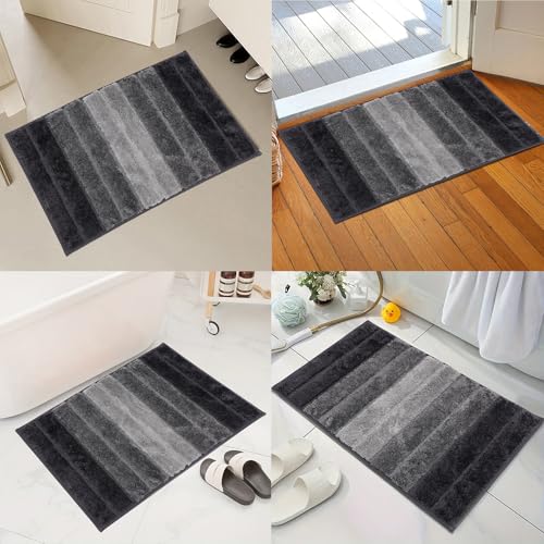 Bath Rug Mat Non Slip,Stripe Indoor Doormat,20"x32" | Small Area Rug,Rubber Backed,Soft microfiber,Absorbent,Machine Washable,Bathroom,Entryway,Kitchen,Hallway - color: Black Stripe1