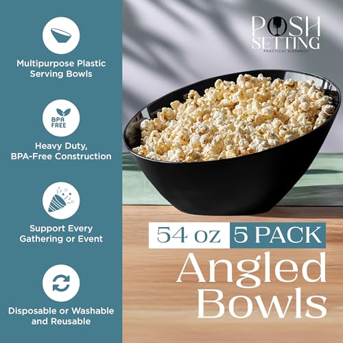 5 Pack Black Angled Plastic Serving Bowl Disposable for Party Table 54oz | Angled Bowl Design. Chip, Candy, Salad & Fruit Use. Disposable Party Tableware. Buffet & Wedding Serving. Black Plastic. - color: Black, size: Large 54 OZ