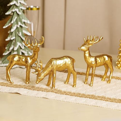 Lulu Home 3 PCS Christmas Tabletop Decorations, Resin Reindeer Peer | Golden Reindeer Figurines, Diverse Postures, Xmas Holiday Winter Centerpieces Ornaments for Mantel Shelf Sill Decor - style: 3 Peers