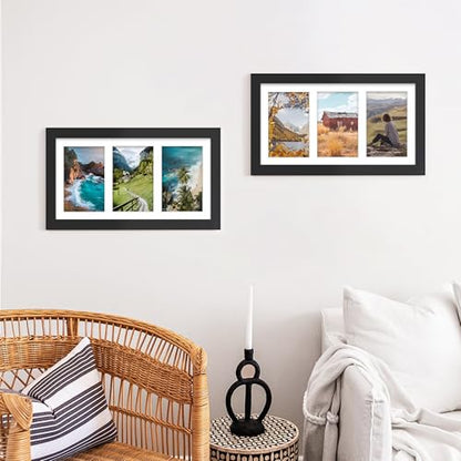 DUENPY 8x14 Collage Picture Frame, 4x6 Collage Picture Frame Displays Three 4x6 inch Photos, or 8x14 (Without Mat) for Available Horizontal Wall Mounting Display and Vertical, Black. | Wall Mount Display, Horizontal & Vertical, 8x14 (Without Mat) Photo Fr