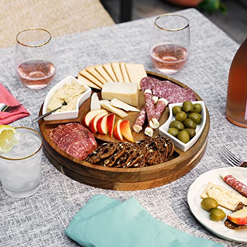 Twine Rotating Wood Serving Board - Round Charcuterie Board - Lazy Susan Wooden Cheese Board Set with Ceramic Dishes - Set of 1 - style: Charcuterie Lazy Susan