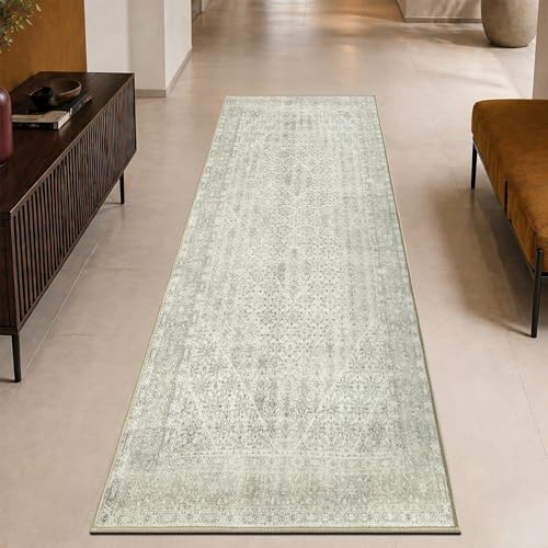 Keen Home Design 30"x84" Rug - Machine Washable Runner Rug with Non-Slip Backing, Ideal for Hallway, Entryway, Kitchen, Laundry Room - Vintage, Easy Clean, Durable, Low Pile Rug - (2'6" x 7') - color: Dark Beige, size: 2'6" x 7' (Runner)