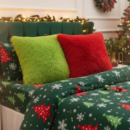 Tiamon 4 Pcs Christmas Throw Pillow Covers Plush Lime Green Red White Pillow Cases 16 x 16 Inch Soft Fluffy Faux Fur Cushion Covers for Winter Holiday Sofa Couch Car Bedroom Decorations - style: Pure