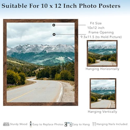 10x12 Picture Frame Deep Brown for Wall Hanging, Wood 10 x 12 Frame Photo Frame for Wall Horizontally or Vertically, Deep Brown, 3 Pack - size: 10x12 inch