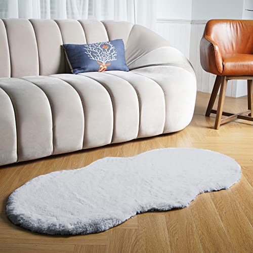 Latepis Area Accent Rug 2x4 Grey Furry Rug Washable Faux Fur Fluffy Shag Rugs Plush Shaggy Soft Rabbit Rugs for Playroom Sofa Bedroom Nursery Room Sheepskin - color: Grey, size: 2' x 4' (Accent)