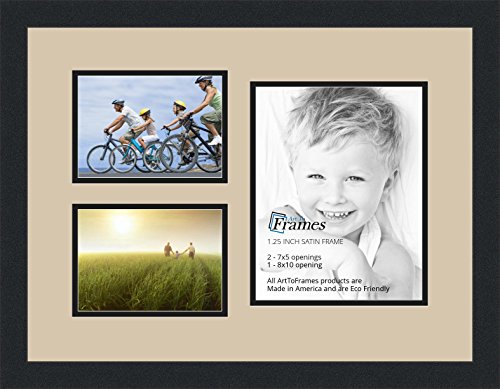 ArtToFrames Collage Photo Frame Double Mat with 1-8x10 and 2-5x7 Openings and Satin Black Frame - color: Grey Beige, size: 1 - 8x10 and 2 - 5x7