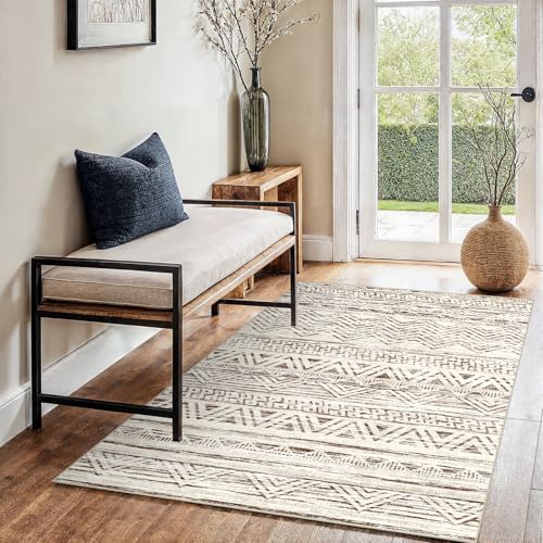 3x4 Area Rug Washable Moroccan: Non Slip Entryway Floor Mat Beige | Soft Doormat Low Pile Thin Small Carpet Runner for Kitchen Entryway Bedroom Bathroom Living Room Indoor Home Office Decor - color: Beige, size: 3' x 4'