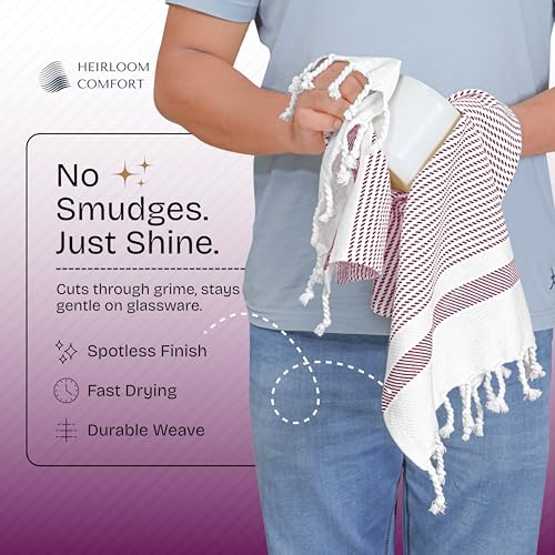 Burgundy Wine Turkish Kitchen Towels 16x26 Inch, 5 Pack, 100% Cotton, Ultra Absorbent, Soft, Fast Dry, Washable, Dish Towel with Tassels for Drying Dishes, Cleaning, Everyday Use - color: Burgundy Wine, style: 5 Pack