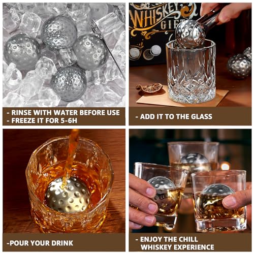 Men's Golfer Gifts, Fathers Day Anniversary Birthday Gifts for Dad Him Husband, 4 Whiskey Golf Ice Balls with 1 Tongs, Reusable Stainless Steel Whiskey Gift for Golf Lover 10pcs - color: Silver - Golf Balls