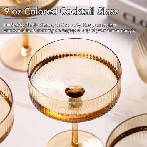 Amber Coupe Glasses Set of 6 |9 oz martini Glasses |Amber Cocktail Glasses Set,Champagne Coupe Glasses for Margarita, Bar,Dessert Glass - color: Amber