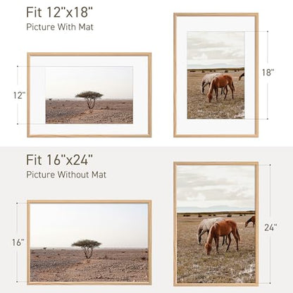 16x24 Poster Frame Set of 4 Natural Solid Oak Photo Frames with 12x18 Removable Mat Wall Hanging Large Handcrafted Frame with HD Plexiglass Wall and Tabletop Display Large Picture Frame - color: Oak, size: 16X24,4P