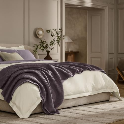 BOLL & BRANCH Waffle Bed Blanket, Full/Queen, Deep Plum | Luxury 100% Organic Cotton - Soft, Lightweight and Breathable - Textured Waffle Weave Design - color: Deep Plum, size: Full/Queen
