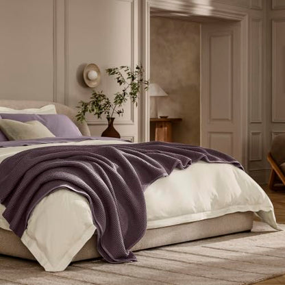 BOLL & BRANCH Waffle Bed Blanket, Full/Queen, Deep Plum | Luxury 100% Organic Cotton - Soft, Lightweight and Breathable - Textured Waffle Weave Design - color: Deep Plum, size: Full/Queen