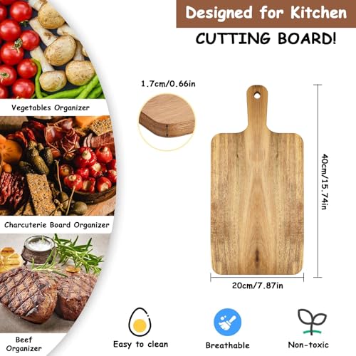10 Pcs Acacia Wood Cutting Board with Handle,Wooden Chopping Boards | Kitchen Cutting Board for Meat Bread Fruit Cheese Serving Board Charcuterie Boards Chopping Blocks,7.8x15.7in