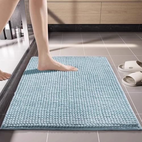 Chenilles Absorbent Bath Mat Rug Floor Carpet for Bathroom and Entryway with Nonslip Backing, Quick Drying Easy to - color: Blue 50cmx80cm
